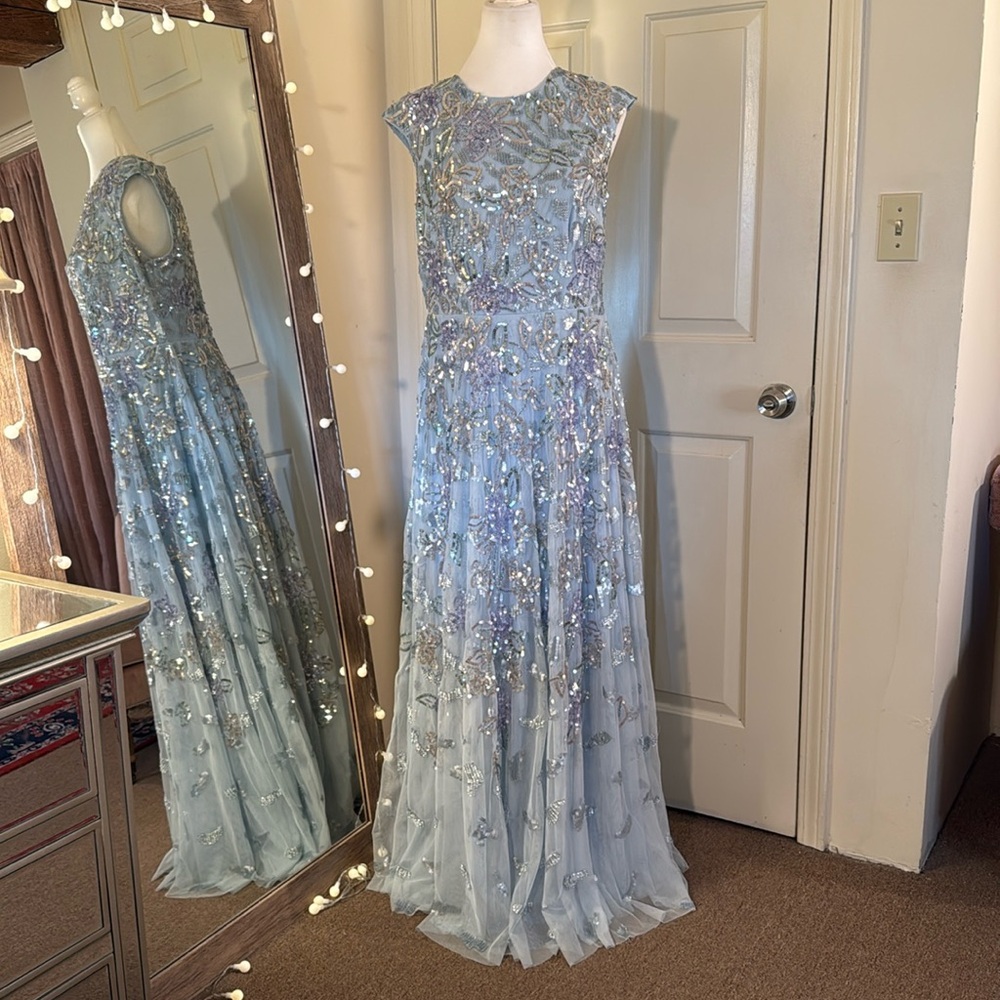 Mac Duggal Powder Blue Beaded Floral Maxi Dress - Picture 4 of 16